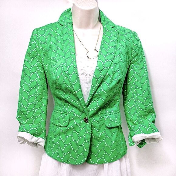 Vince Camuto Spring Green Eyelet Lace Suit Jacket Sz 0 - Picture 2 of 14